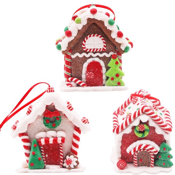 Gingerbread House Ornaments for Christmas Tree Decorations Hanging Candy House Ornament with Rope for Christmas Holiday Party New Year Home Decor 3 Pcs