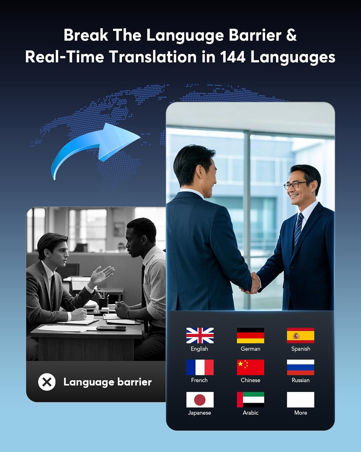 Flaiao AI Translator Earbuds - 144-Language Real-Time Translation | Bluetooth 5.4 for iOS/Android | Touchscreen Control | Travel & Business Essential