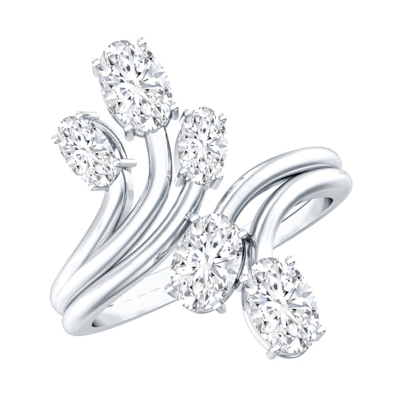 Rosec Jewels Lab Grown Diamond Cocktail Ring for Women - Ef-Vs Quality Certified Diamond Bypass Ring - with Jewelry Box, 925 Sterling Silver, US 4.00