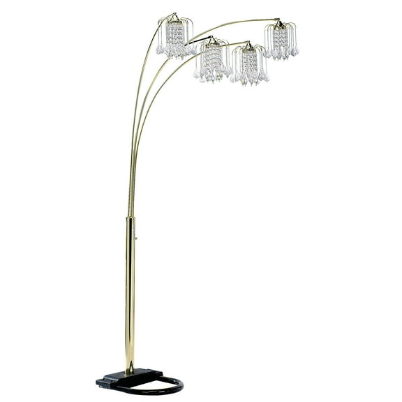 Ore International 84” 4 Dimmable Polished Brass Finish Floor Lamp with Crystal Glass Like Shade