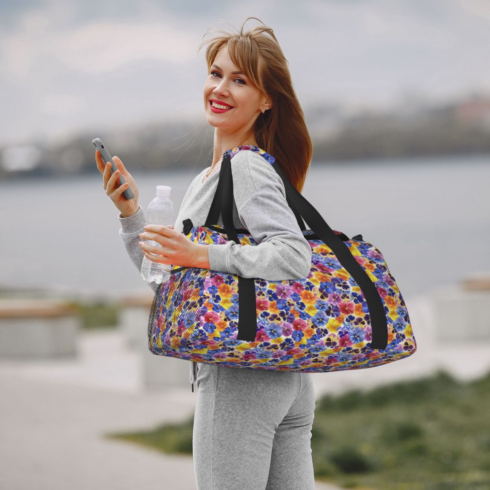 Fuzoiu The Garden Tricolor Pansy Flower Print Travel Duffle Bag,Carry On Tote Bags,Duffel Bag,Sport Gym Bag, Hospital Bag for Labor and Delivery, Overnight Bag,Luggage Bag