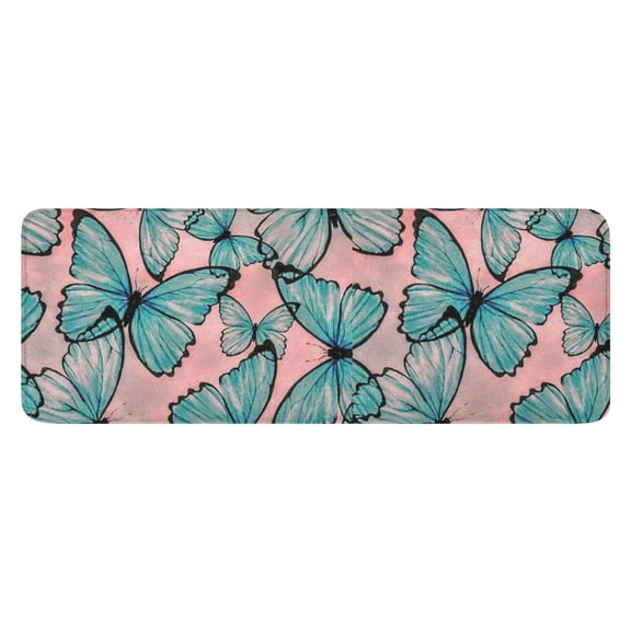 Blue Butterfly Pink Background Pattern Kitchen Rug Mat,Kitchen Runner Rugs Non Skid Washable,Decorative Kitchen Floor Mats for Kitchen,Sink,Laundry,17"x47.2"
