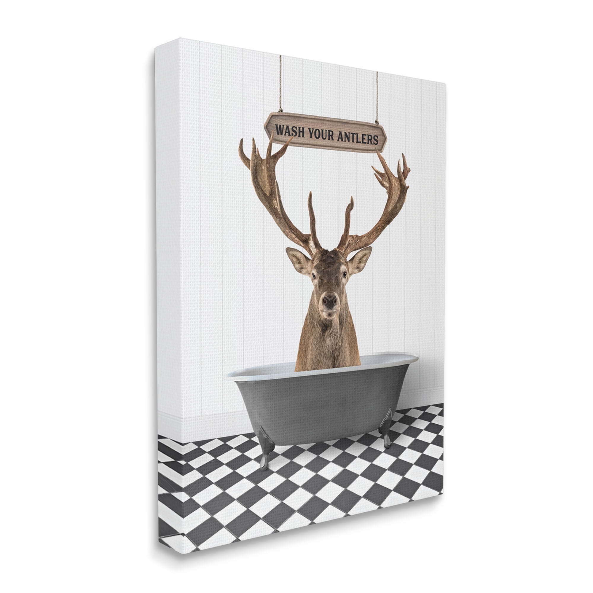 Stupell Industries Wash Your Antlers Elk Animals & Insects Painting Gallery Wrapped Canvas Print Wall Art, 16 x 20