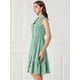thumbnail image 4 of Vestido Camisero Con Dobladillo Volantes Botones Abajo Cuello Campamento Para Mujer  Verde Azulado S, 4 of 6