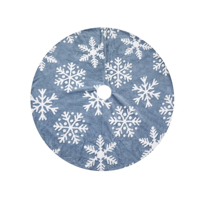 kiplyki 122CM Blue Velvet Party Decoration Snow Pattern Christmas Tree Skirt With