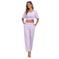 thumbnail image 6 of EA'S SECRET Pajamas for Women 100% Cotton V Neck Sleepwear Short Sleeve Top with Long Pants Loungewear with Pockets Knit (Light Purple,M), 6 of 8