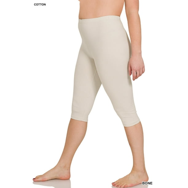 Zenana Premium Cotton Capri Knee Length Leggings Multiple Solid Colors Womens Sizes S3X