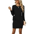 thumbnail image 2 of Diufon Cotton Womens Dress Solid Color Lace-Up Waisted Dress Round Neck Long Sleeve Dress, 2 of 7