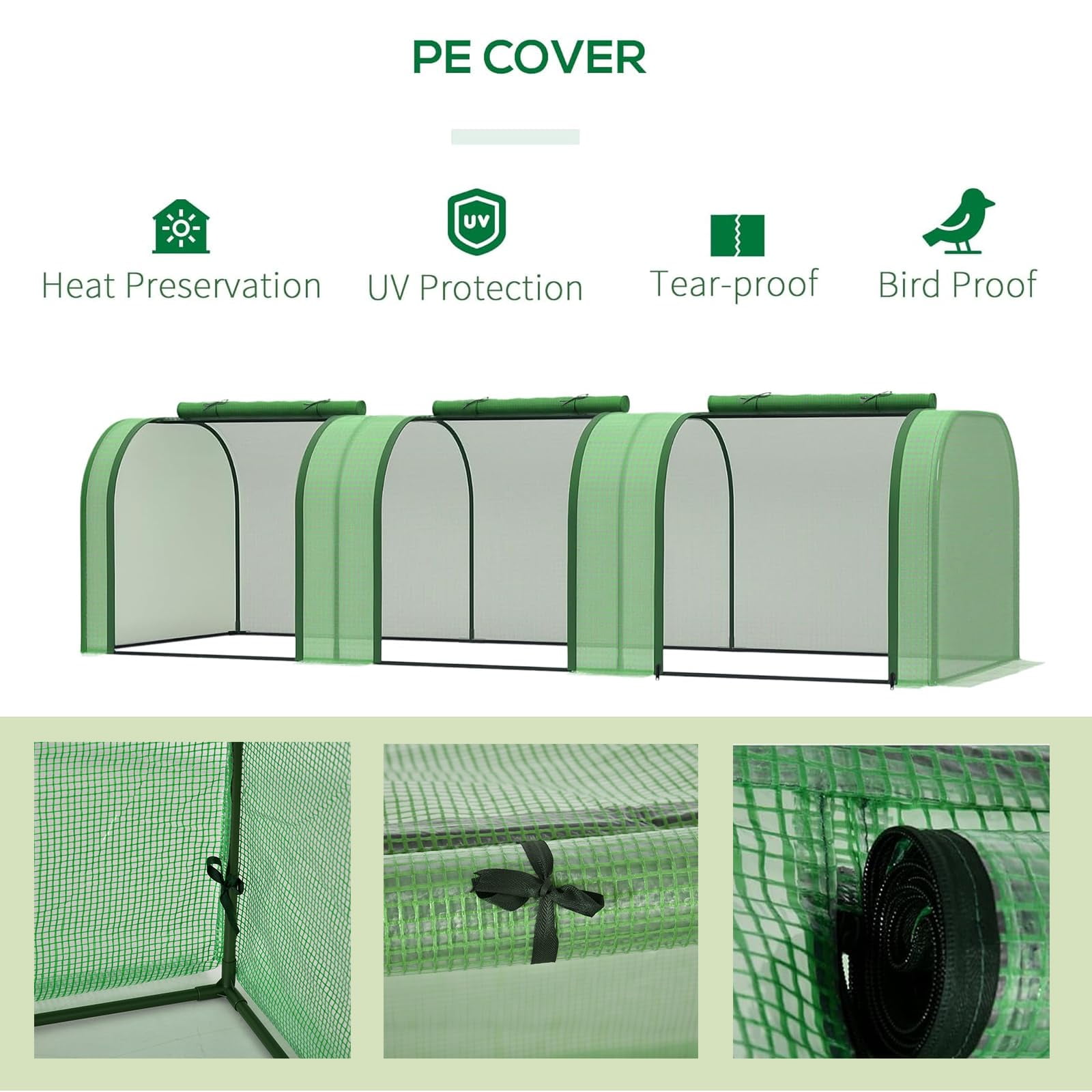 Mini Greenhouse for Outdoor Plants, Portable Garden Tunnel Greenhouse with Roll-Up Zippered Doors, Waterproof UV Cover & Sturdy Steel Frame