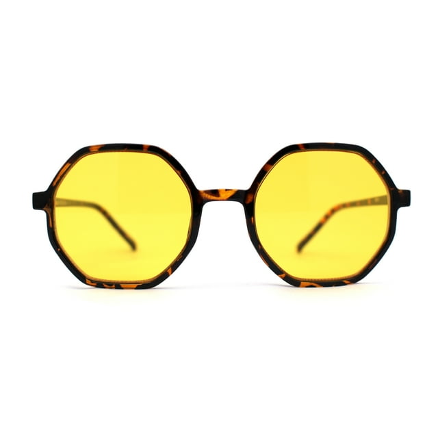 Lunettes de Soleil Rétro pour Hommes, Octogones Carrés en Plastique, Style Hippie, Écaille Jaune