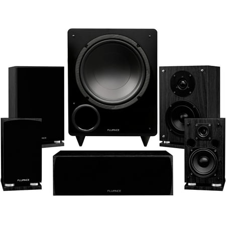 Fluance Elite Series Compact Surround Sound Home Theater 5.1 Channel Speaker System including Two-way Bookshelf, Center Channel, Rear Surrounds and a DB10 Subwoofer - Black Ash