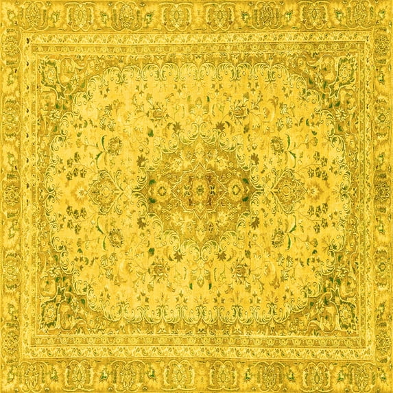 Ahgly Company Machine Washable Indoor Square Abstract Yellow Modern Area Rugs, 6' Square