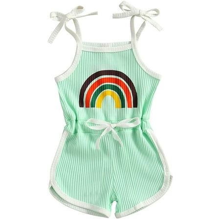 

Babibeauty Toddler Baby Girl Sleeveless Halter Jumpsuit Ribbed Romper Shorts Playsuit Rainbow Outfit Cute Summer Clothes