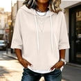 thumbnail image 2 of TZZQ 3/4 Sleeve Hoodie Sweatshirts for Women Drawstring Hood Oversized Pullover Sweatshirt Comfort Plain Long Sleeve Pullover Tops Plus Size Cute Basic Lightweight Hoodie Sweatshirts Beige L, 2 of 7