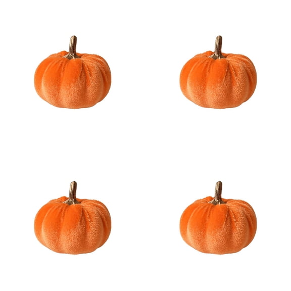 Clearance Fall Decor - 4 Count Small Faux Velvet Pumpkins, Fabric Foam Pumpkins for Fall Wedding Halloween Table Centerpiece Mantel Bowl Tiered Tray Decor