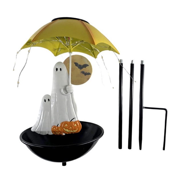 Comedero solar para pájaros, comedero para colibríes con estaca, decoración de jardín, estatua fantasma con sombrilla, decoración de Halloween para