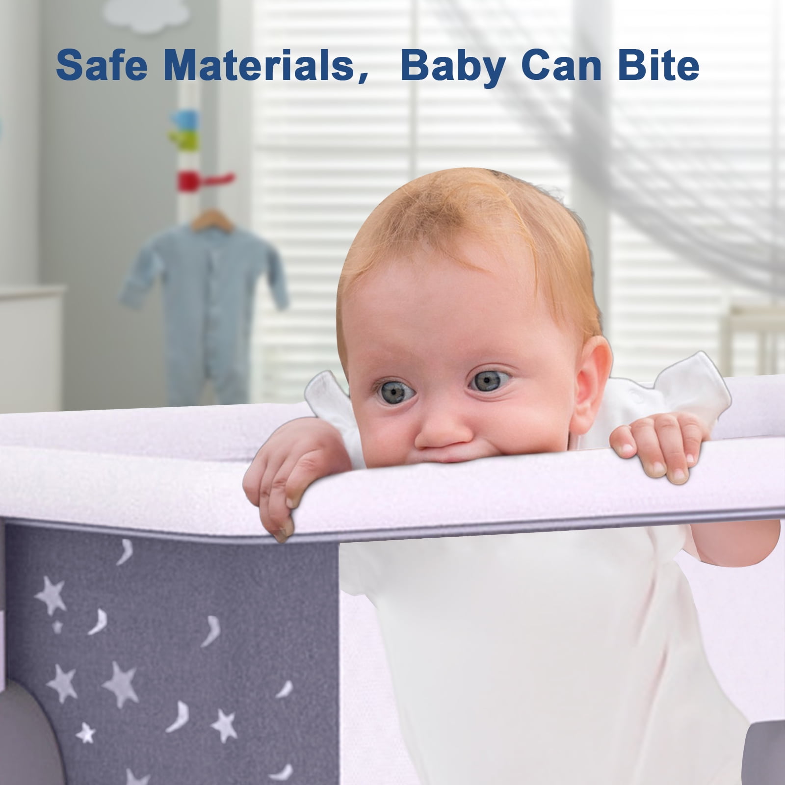 EONROACOO Foldable Baby Bassinet with Changing Table, Adjustable Bedside Crib for Infant, Moyan Starry Sky