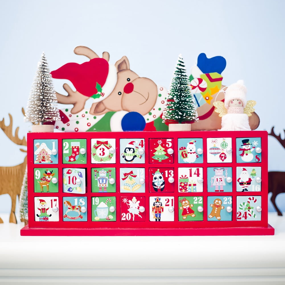 Christmas Decorations Wooden Painted Elk Countdown Advent Calendar