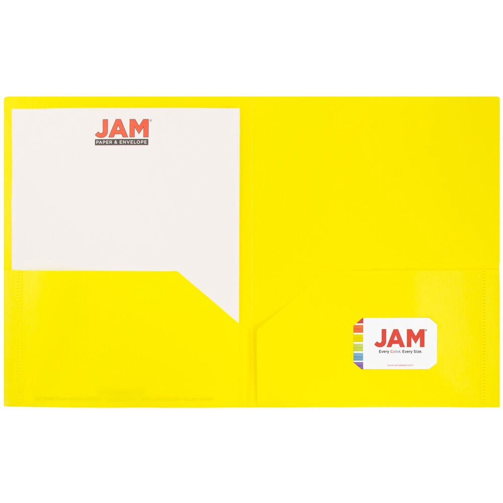 JAM Paper Plastic 2 Pocket POP Folders, School Folders, Yellow, Bulk 144/Box
