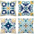 thumbnail image 1 of Teal Blue Pillow Covers 18x18 Set of 4 Aqua Blue Floral Printed and Farmhouse Decorative Throw Pillow Cushion Covers for Couch Living Room Bedroom Indoors Home Decor, 1 of 5