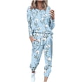thumbnail image 2 of New trending & for spring Viikei Womens Pajamas Clearance,Women Winter Letter Print Round Neck Long Sleeve Trousers Casual Home Wear Suit Pajams Sets Light Blue XXXXXL, 2 of 5