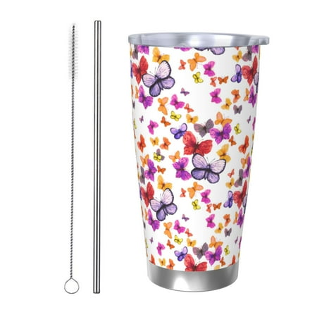 

Tideii watercolor butterflies for 20OZ Car Cup Stainless Steel Cold and Hot Cup with Lid Suitable for Outdoor and Home Unisex-Straw Two-piece Set