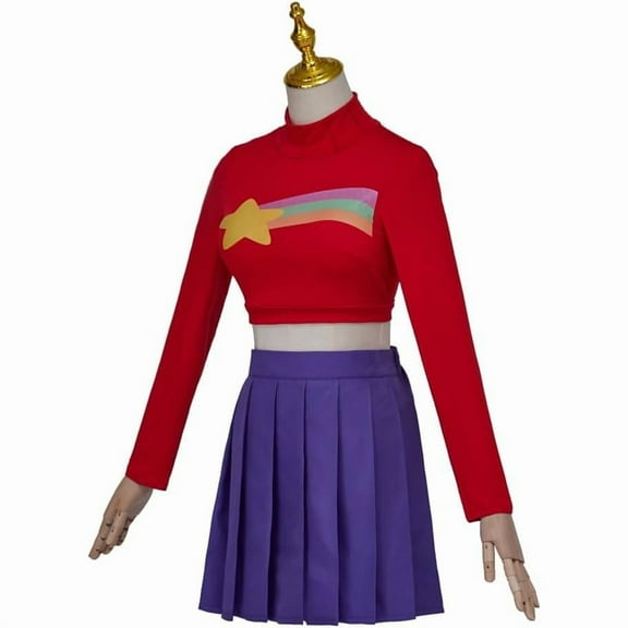 Women’s Mabel Pines Style Outfit Rainbow Star Crop Top with Mini Skirt Fashion Ensemble