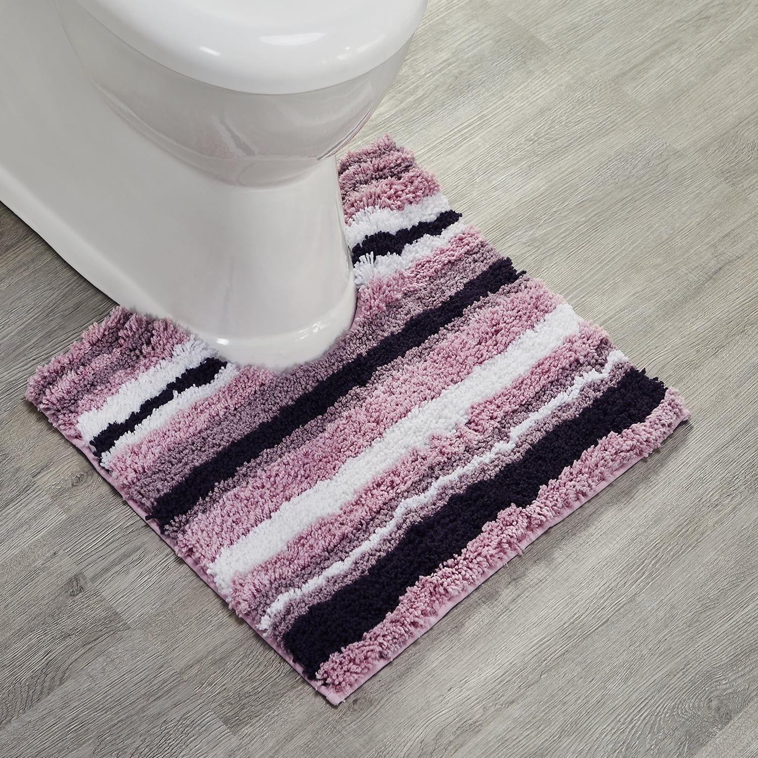 Better Trends 4 Piece Bathroom Rug Set 100% Polyester Soft Water Absorbent Non Slip Bath Mat Machine Washable Rug Griffie Collection - Purple