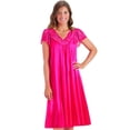 thumbnail image 2 of Collections Etc Women's Silky Lace Trim V-Neckline Knee-Length Nightgown with Flutter Lace Sleeves, Red, X-Large, 2 of 5