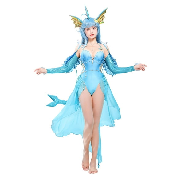 HAIKYUU PM Derivative One-Piece Swimsuit with Sarong Anime Bathing Suit with Sleeves and Necklace, M