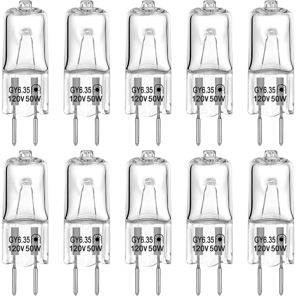 ABDFHE-GY6.35 Light Bulbs, 120V 50W Crystal Clear Halogen Bulb 2 Pin, T4 JC Bi-Pin Base G6.35 Capsule Bulb, Dimmable 2700K Warm White 2 Prong Light Bulb for Pendant Light, Microwave Oven, Table Lamp,
