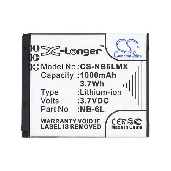 Battery for Canon IXUS 200 IS 300 HS 85 PowerShot D10 D20 NB-6L NB-6LH 1000mAh