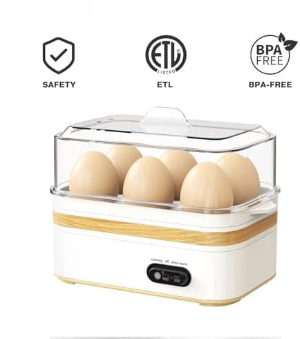 Rapid Egg Cooker Electric 6 Eggs Capacity, Soft, Medium, Hard Boiled, Poacher, Omelet Maker Egg Poacher With Auto Shut-Off, BPA Free-White