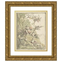 Elias van Nijmegen 12x14 Gold Ornate Wood Frame and Double Matted Museum Art Print Titled - Apollo and De Muzen on the Parnassus (1677 - 1755)