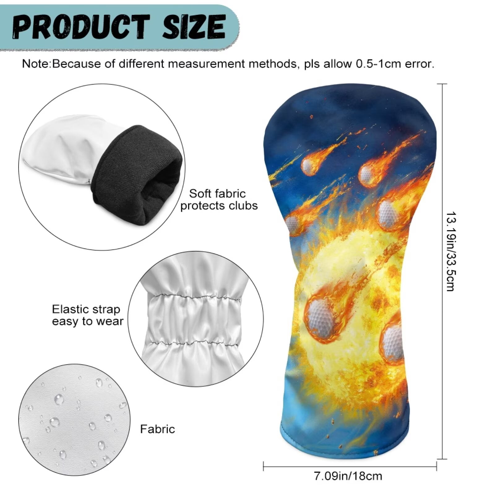 Uorisanigo Golf Club Head Covers for Driver, Fairway Woods and Hybrids, Premium PU Leather Fire Golf Ball Print Golfclub Headcovers, 3 PCS Headcovers Set Accessories Protection