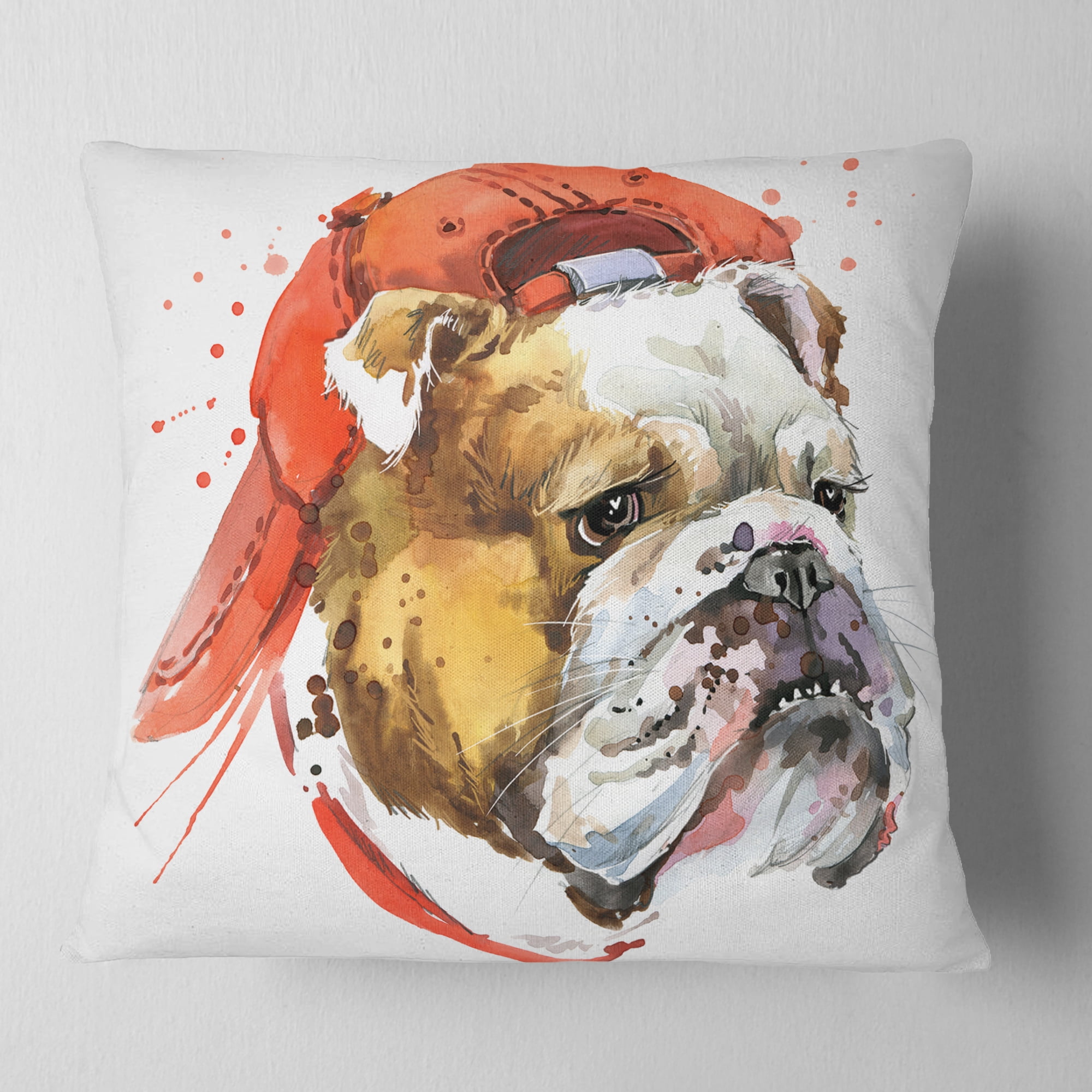 Designart Bulldog Illustration Art - Animal Throw Pillow - 16x16