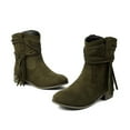 thumbnail image 4 of Viluyesy Womens Mid Calf Boots, Chunky Heels Round Toe Trendy Tassel Fall Winter Western Suede Boots Green, 4 of 7