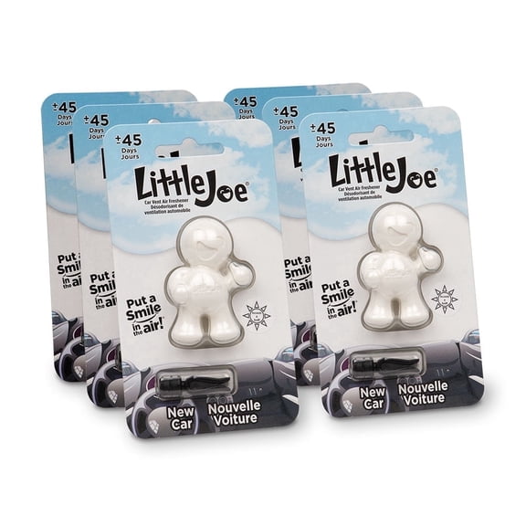 Little Joe 96401-6PK New Car Scent, Car Air Freshener, Clips to A/C Air Vent, Alcohol-Free Fragrance Oil, Non-Hazardous and Non-Toxic Plastic, Set of 6