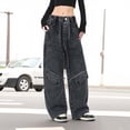 thumbnail image 2 of EnJoCho Teen Girls Cargo Jeans Wide Leg Ripped Baggy Elastic High Waist Vintage Denim Pants Multi Pocket Bottoms Hi𝗉 Hop Style For Kids Holiday Streetwear Fashion Outfit, 2 of 9