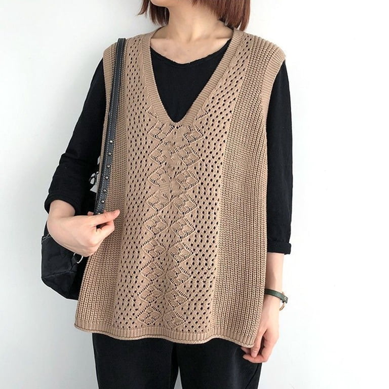 PERZOE Women Sweater Vest V Neck Knitted Solid Color Sleeveless Loose Keep  Warm Pullover Hollow Out Autumn Sweater Vest for Work - Walmart.com