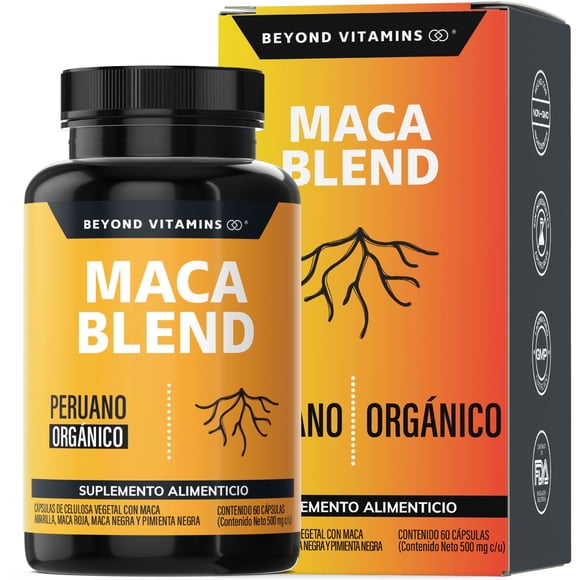 Suplemento Alimenticio Maca Blend Maca Amarilla, Maca Negra, Maca Roja y Pimienta Negra Beyond Vitamins 60 cápsulas