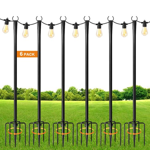 Postes para luces de guirnalda MuliVid, 6 piezas, 2,7 m, metal, para exterior