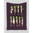 thumbnail image 1 of Alien Tapestry, Extraterrestrial Crew of Little Green Ufo in Suits, Wall Hanging for Bedroom Living Room Dorm Decor, 60"W X 80"L, Dark Mauve Apple Green Champagne Burnt Sienna, by Ambesonne, 1 of 2