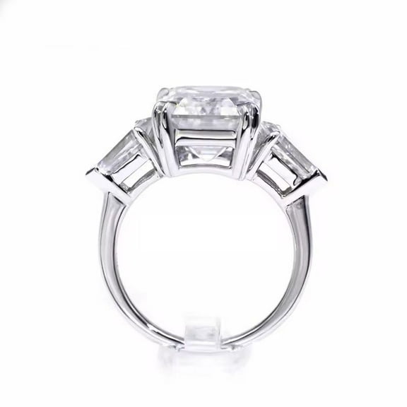 13x10mm Emerald Cut and Kite Cut Lab-Created Moissanite & Diamond Three-Stone Luxury Design in Sterling Silver Engagement Ring for Women