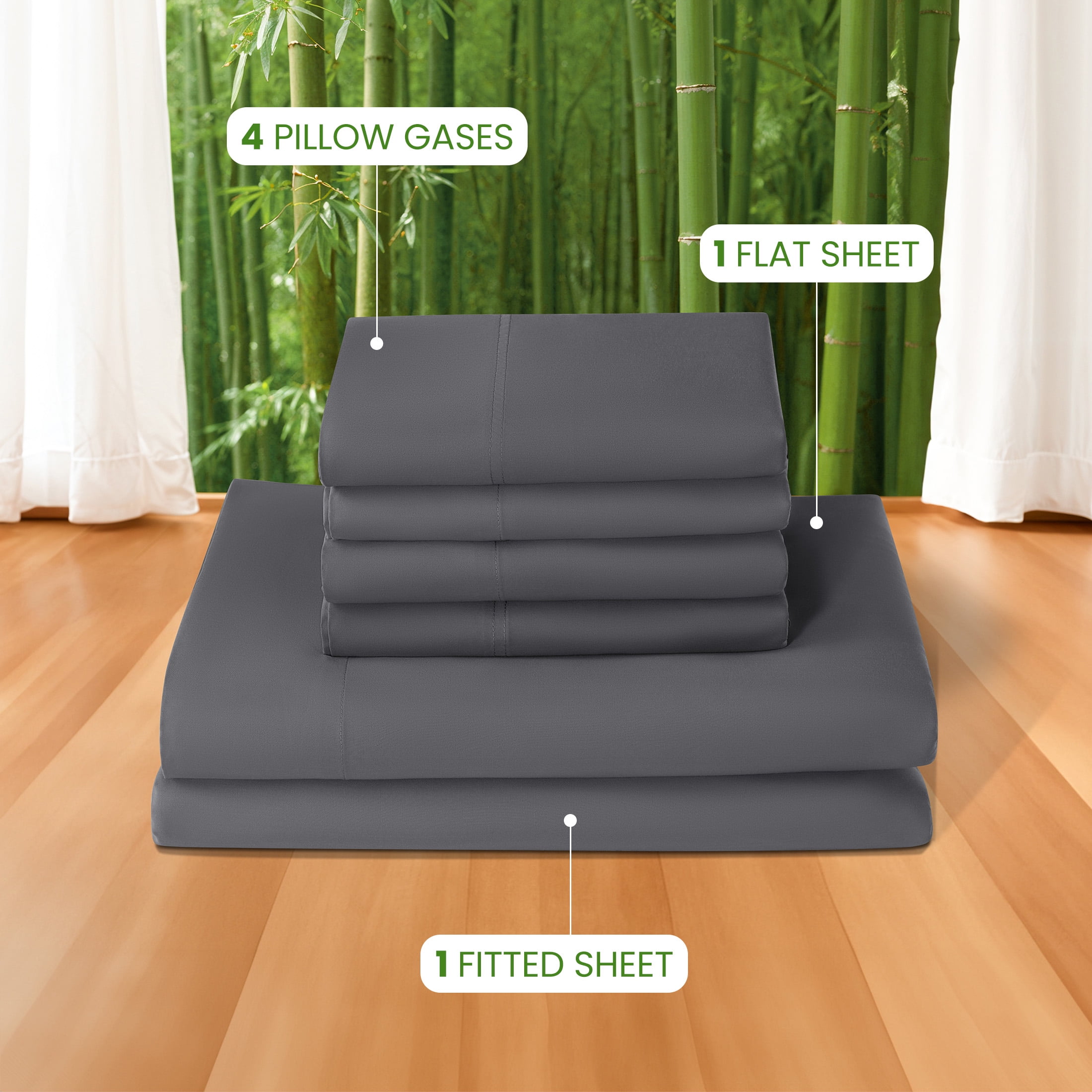 Sonoro Kate 100% Organic Luxurious Bamboo Sheets, King Sheet Set 6-Piece with 16" Deep Pocket, Silky Smooth Luxury Bed Sheets, Dark Gray