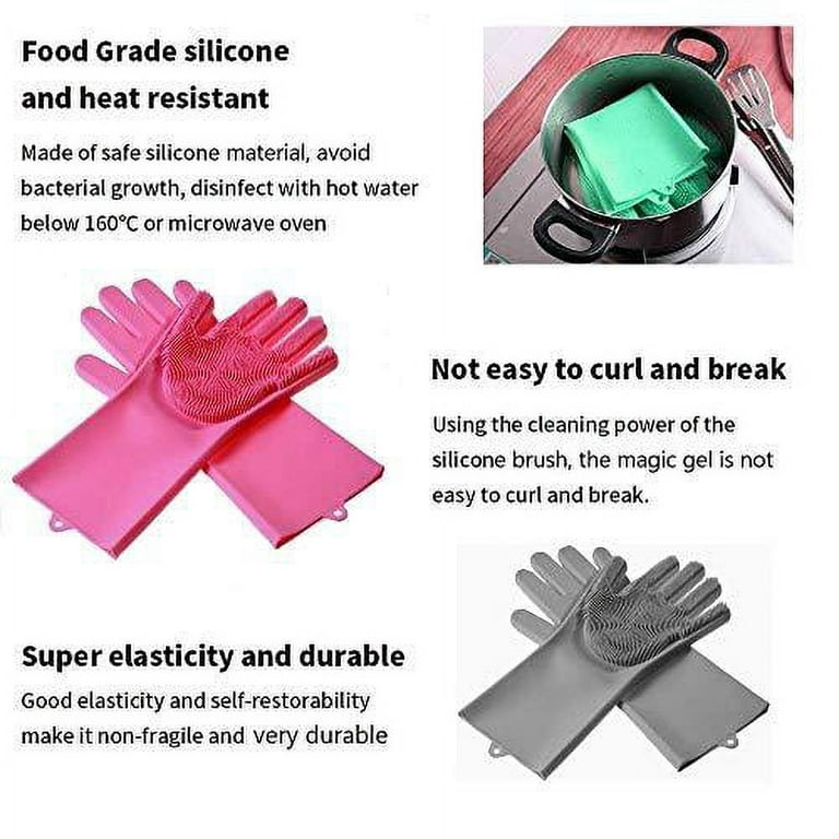 Dishwashing Gloves, YIWANDA Reusable Silicone Pair of Rubber Scrubbing  Gloves for Dishes Cleaning Gloves Magic Washing Gloves with Sponge  Scrubbers