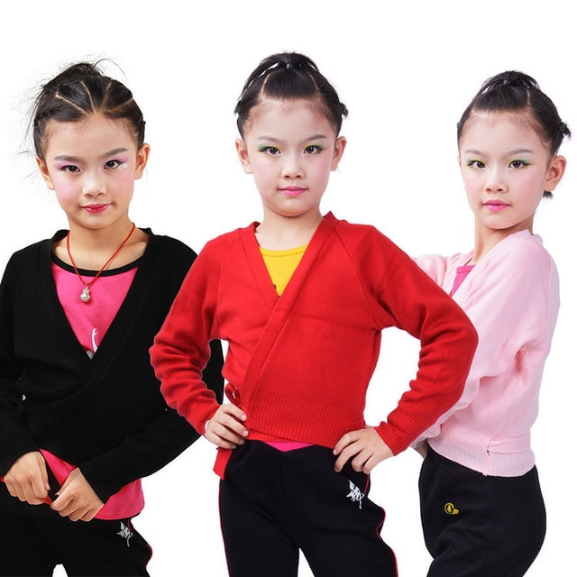 Ropa de práctica de baile para niños, suéteres de baile, chaquetas tipo chal de manga larga de invierno de lana para niñas
