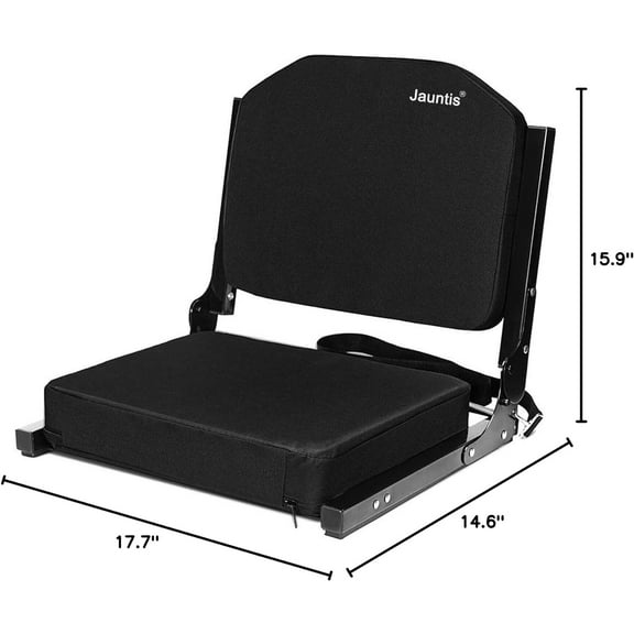 Stadium Seats for Bleachers with Ultra Padded Comfy Foam Cushion, Wide Portable Stadium Chairs with Back Support and Shoulder Strap, 1 Pack, Black