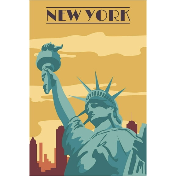 EzPosterPrints - Retro World Famous City Posters - Decorative, Vintage, Retro, Grunge Travel Poster Printing - Wall Art Print for Home Office - NEW YORK, NEW YORK - 12X18 inches