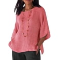 thumbnail image 4 of Ropa de mujer Camisa de cuello redondo con mangas 3/4, Top informal de lino y algodón, Rosa, XXL Vogacara  AP002239-13, 4 of 5